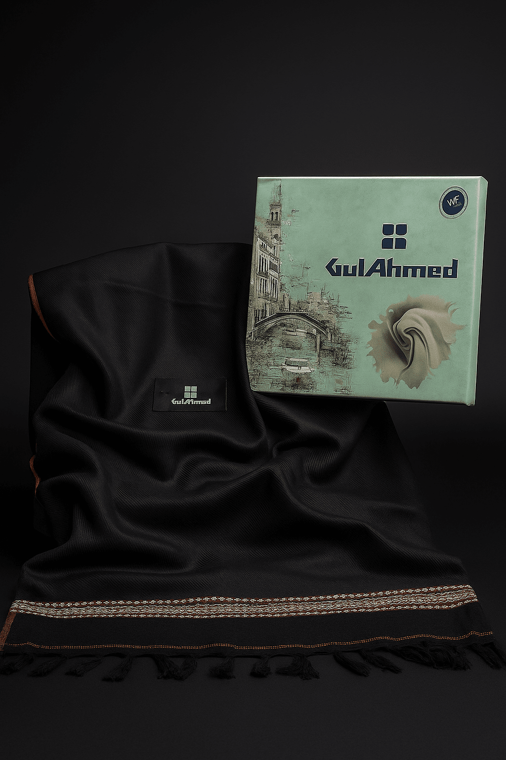 Gul Ahmed Wool Shawl (Black) - WCS