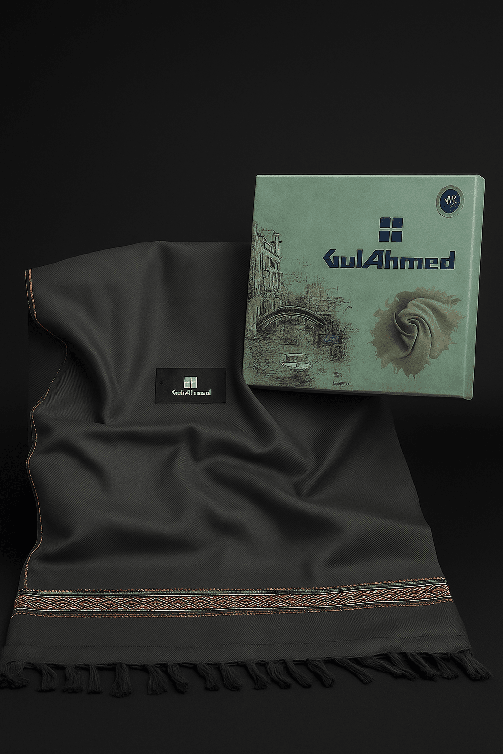 Gul Ahmed Wool Shawl (Charcoal) - WCS